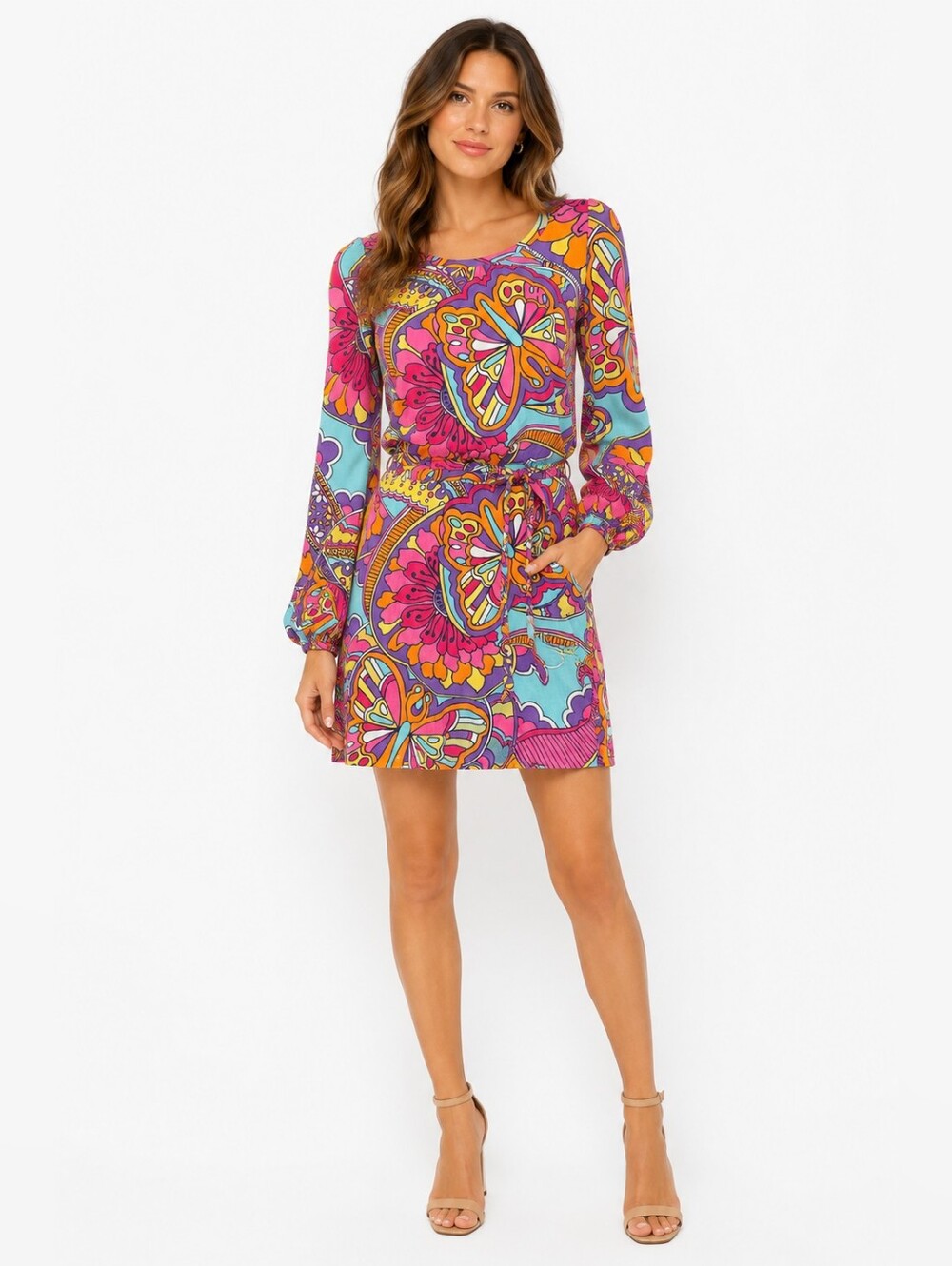 Lilly Pulitzer Silk Blend Optical Confusion XS Pink Purple Belted‎ Shift Dress